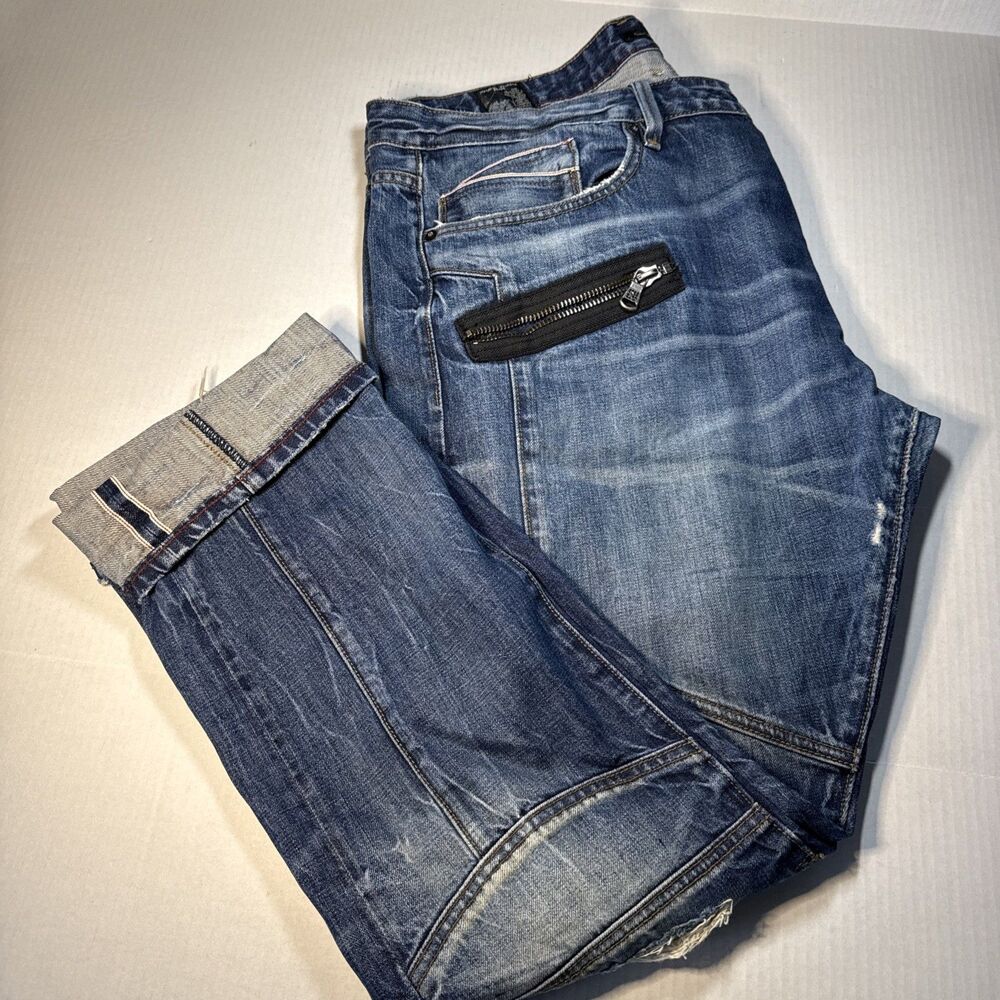 Cult Of Individuality Mens Greaser Moto Japanese Selvedge Denim Jeans Sz 42X34"